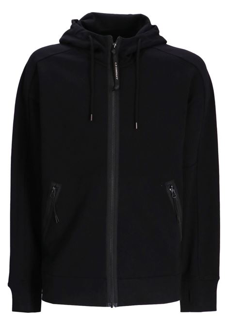 diagonal raised fllece google zip sweatshirt man black C.P. COMPANY | 18CMSS028A-005086W999